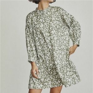 Elizabeth & James Tunic Peasant Dress Ruffled Hem Leopard Print Large